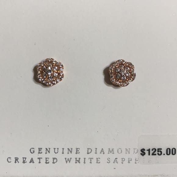 PURE RADIANCE- LAB CREATED SAPPHIRE & DIAMOND-Sterling Silver Earrings. - Picture 6 of 6